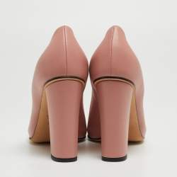 Gucci Pink Leather Horsebit Block Heel Pumps Size 38.5