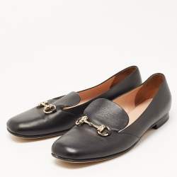 Gucci Black Leather Horsebit Loafers Size 41