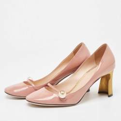 Gucci Beige Patent Leather Vernice Pearl Arielle Mary Jane Pumps Size 39.5