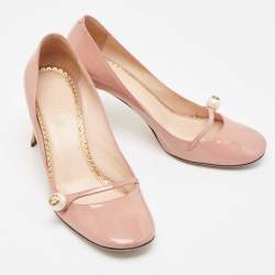 Gucci Beige Patent Leather Vernice Pearl Arielle Mary Jane Pumps Size 39.5