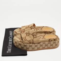 Gucci Brown/Beige GG Canvas Platform Slide Sandals Size 38.5