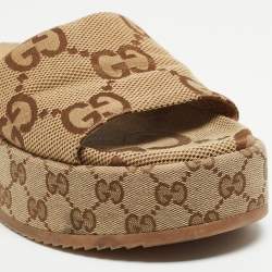 Gucci Brown/Beige GG Canvas Platform Slide Sandals Size 38.5