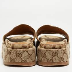 Gucci Brown/Beige GG Canvas Platform Slide Sandals Size 38.5