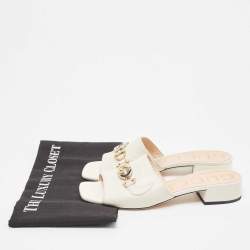 Gucci Off White Leather Zumi Slide Sandals Size 37