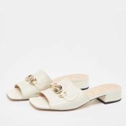 Gucci Off White Leather Zumi Slide Sandals Size 37