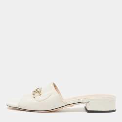 Gucci Off White Leather Zumi Slide Sandals Size 37