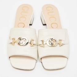 Gucci Off White Leather Zumi Slide Sandals Size 37