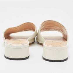 Gucci Off White Leather Zumi Slide Sandals Size 37