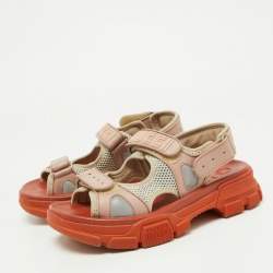 Gucci Two Tone Leather and Mesh Aguru Sandals Size 38
