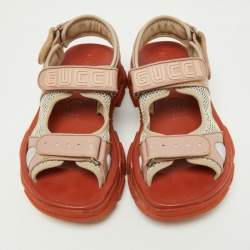 Gucci Two Tone Leather and Mesh Aguru Sandals Size 38