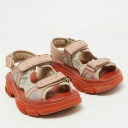 Gucci Two Tone Leather and Mesh Aguru Sandals Size 38