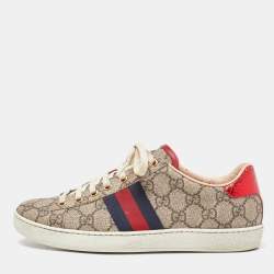 Gucci Beige/Brown GG Supreme Canvas Ace Sneakers Size 37