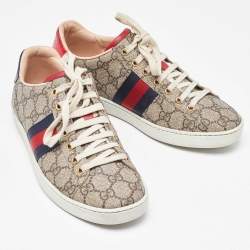 Gucci Beige/Brown GG Supreme Canvas Ace Sneakers Size 37