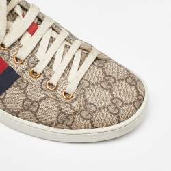 Gucci Beige/Brown GG Supreme Canvas Ace Sneakers Size 37