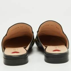 Pre Owned Gucci Black/Gold Leather Bee and Star Embroidered Princetown Flat Mules Size 37