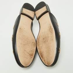 Pre Owned Gucci Black/Gold Leather Bee and Star Embroidered Princetown Flat Mules Size 37