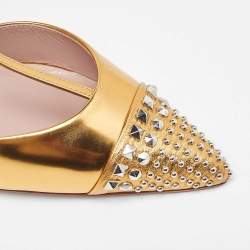 Pre Owned Gucci Gold Patent Leather Coline T Strap Pumps Size 39.5