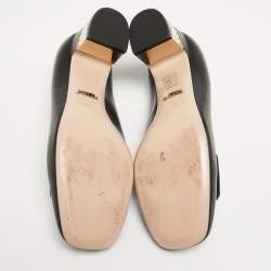 Pre Owned Gucci Black Leather Crystal Embellished Block Heel Pumps Size 36