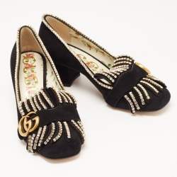 Pre Owned Gucci Black Suede GG Marmont Pumps Size 36