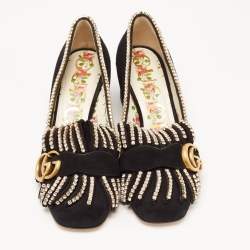 Pre Owned Gucci Black Suede GG Marmont Pumps Size 36