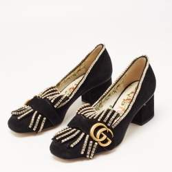 Pre Owned Gucci Black Suede GG Marmont Pumps Size 36