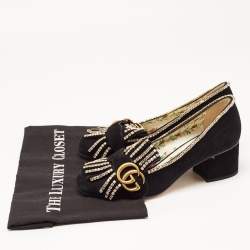 Pre Owned Gucci Black Suede GG Marmont Pumps Size 36