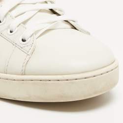 Gucci White Leather and Fur Ace Embroidered Bee Low Top Sneakers Size 37.5