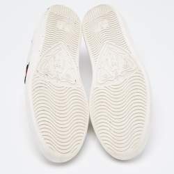 Gucci White/Red Leather and Snake Embossed Leather Ace Pineapple Sneakers Size 38