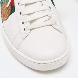 Gucci White/Red Leather and Snake Embossed Leather Ace Pineapple Sneakers Size 38