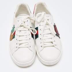 Gucci White/Red Leather and Snake Embossed Leather Ace Pineapple Sneakers Size 38