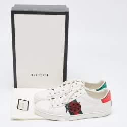 Gucci White/Red Leather and Snake Embossed Leather Ace Pineapple Sneakers Size 38