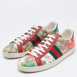 Gucci Multicolor Canvas and Leather GG Canvas Floral  Ace Sneakers Size 40