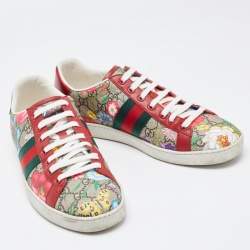 Gucci Multicolor Canvas and Leather GG Canvas Floral  Ace Sneakers Size 40