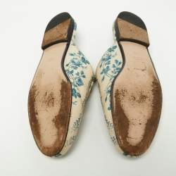مملوكة مسبقًا Gucci Blue/White Leather Floral Princetown Mules Size 36.5