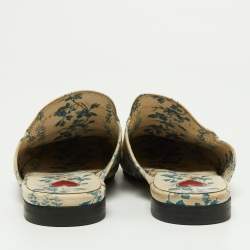 مملوكة مسبقًا Gucci Blue/White Leather Floral Princetown Mules Size 36.5