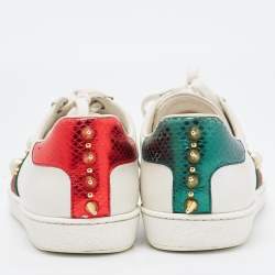 Gucci White Leather Faux Pearl and Spike Embellished Ace Sneakers Size 37.5