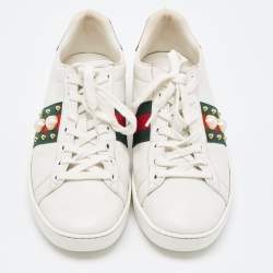 Gucci White Leather Faux Pearl and Spike Embellished Ace Sneakers Size 37.5