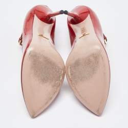 Pre Owned Gucci Red Patent Leather Bow Accents T-Strap Pumps Size 38.5