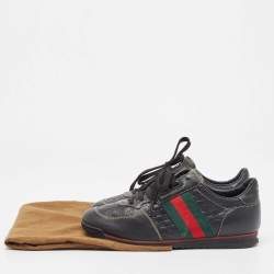 Pre Owned Gucci Black Guccissima Leather Web Low Top Sneakers Size 36.5