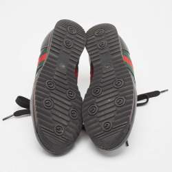 Pre Owned Gucci Black Guccissima Leather Web Low Top Sneakers Size 36.5