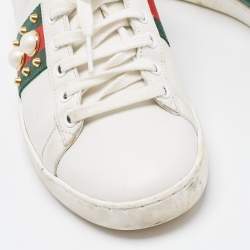 Gucci White Leather Studded and Spiked Ace Sneakers Size 36