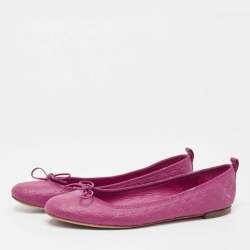 Gucci Purple Leather Microguccissima Bow Detail Ballet Flats Size 40