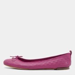 Gucci Purple Leather Microguccissima Bow Detail Ballet Flats Size 40