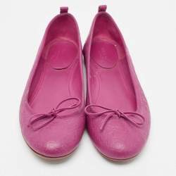 Gucci Purple Leather Microguccissima Bow Detail Ballet Flats Size 40