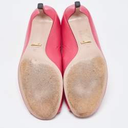 Pre Owned Gucci Pink Leather Horsebit Peep Toe Pumps Size 39