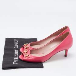 Pre Owned Gucci Pink Leather Horsebit Peep Toe Pumps Size 39