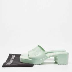 Gucci Mint Green Rubber Logo Embossed Slide Sandals Size 38