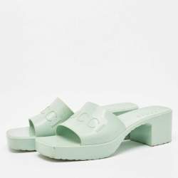 Gucci Mint Green Rubber Logo Embossed Slide Sandals Size 38