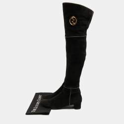 Pre Owned Gucci Black Suede Knee Length Boots Size 38.5