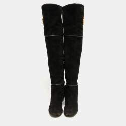 Pre Owned Gucci Black Suede Knee Length Boots Size 38.5